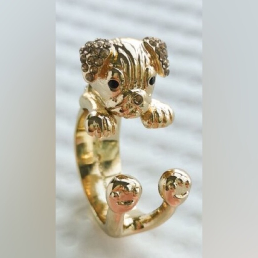NWT Kate Spade Gold Crystal Puppy Wrap Ring Size 7 #7 NEW - Picture 5 of 15